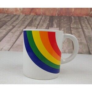 Vintage 1980s Ceramic Rainbow Coffee Mug  F.T.D. Stranger Things